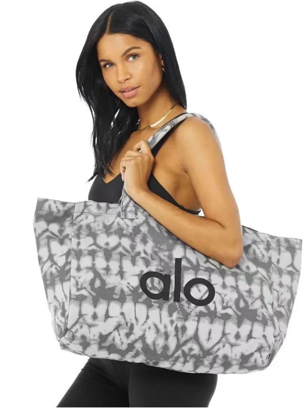 ALO Yoga Tie Dye Shopper Tote Bag in Grey Tiedye